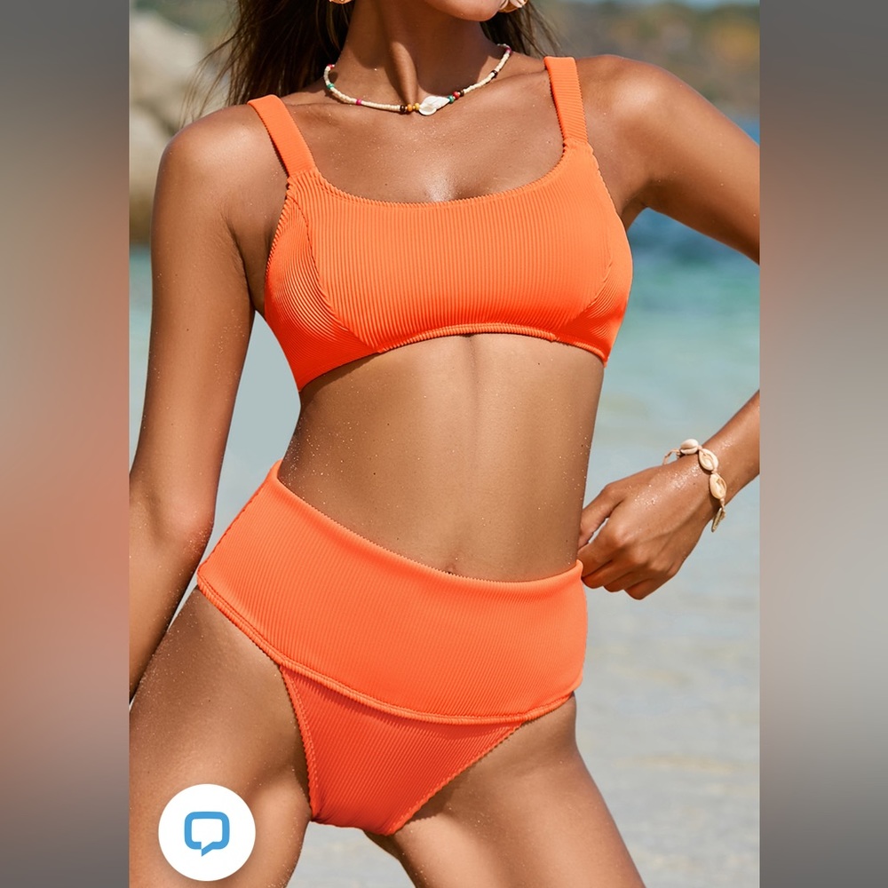 Cupshe NWOT Zesttastic Rib Scoop Top & Foldover High Waist Bikini Sz M